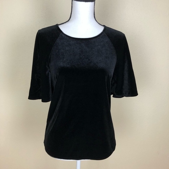 Lauren Ralph Lauren Velvet Short Sleeve Top Womens Petite Size PS Black Pullover - Picture 1 of 7